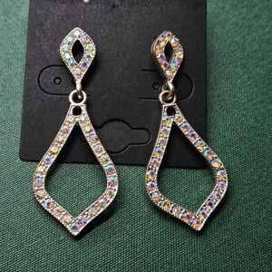 Silver Tone Multicolor AB Rhinestones Drop Earrings
